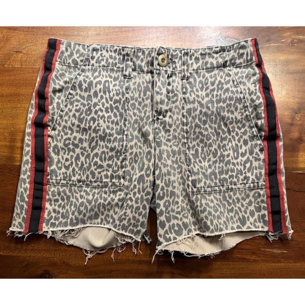 Pam & Gela Leopard Cut Off Shorts Lace Up Back Side Striped Denim Shorts Sz 26
